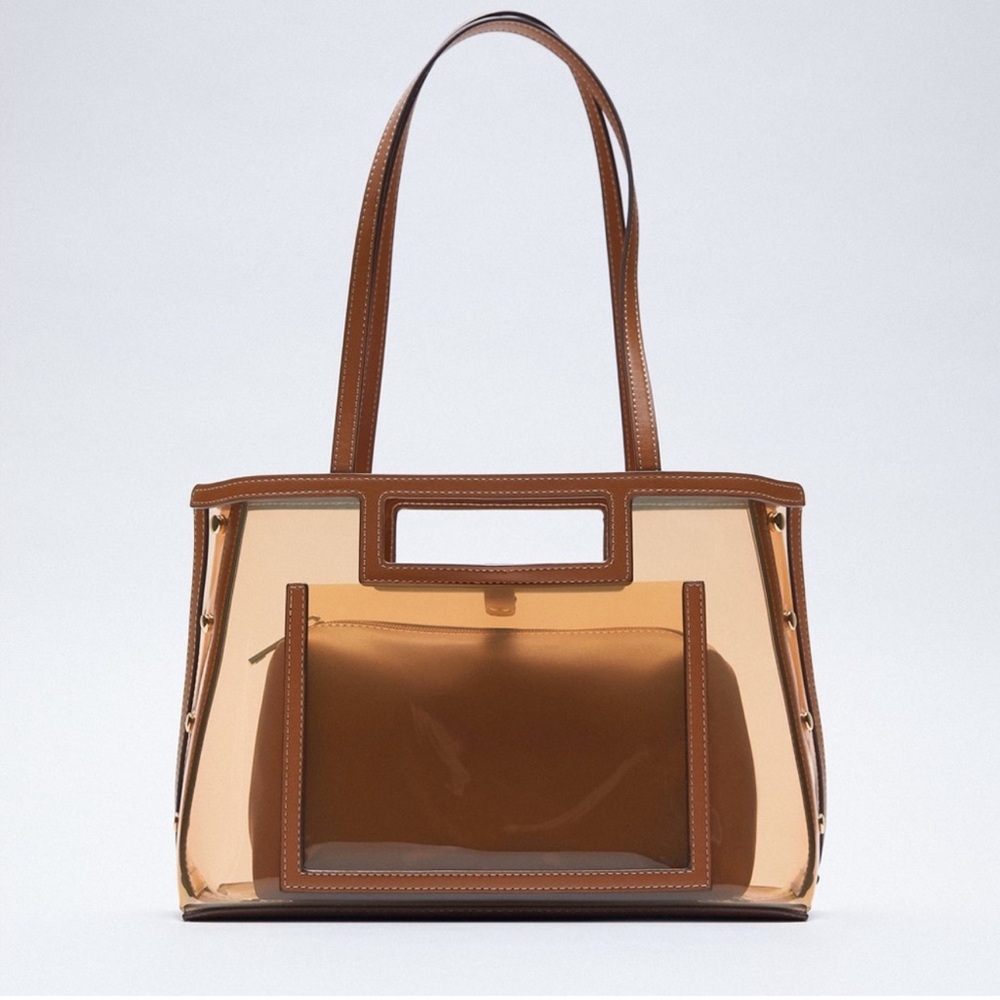 Zara Brown Cut Out Tote Bag with Structured Design